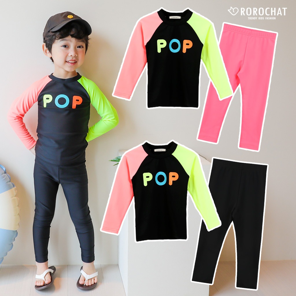 K-FASHION ROROCHAT เด็กความร้อนชุดว่ายน้ําสีดํา 3–9Y เลกกิ้งชุดว่ายน้ําเด็กชุดดําน้ําแขนยาวเด็กทารกช