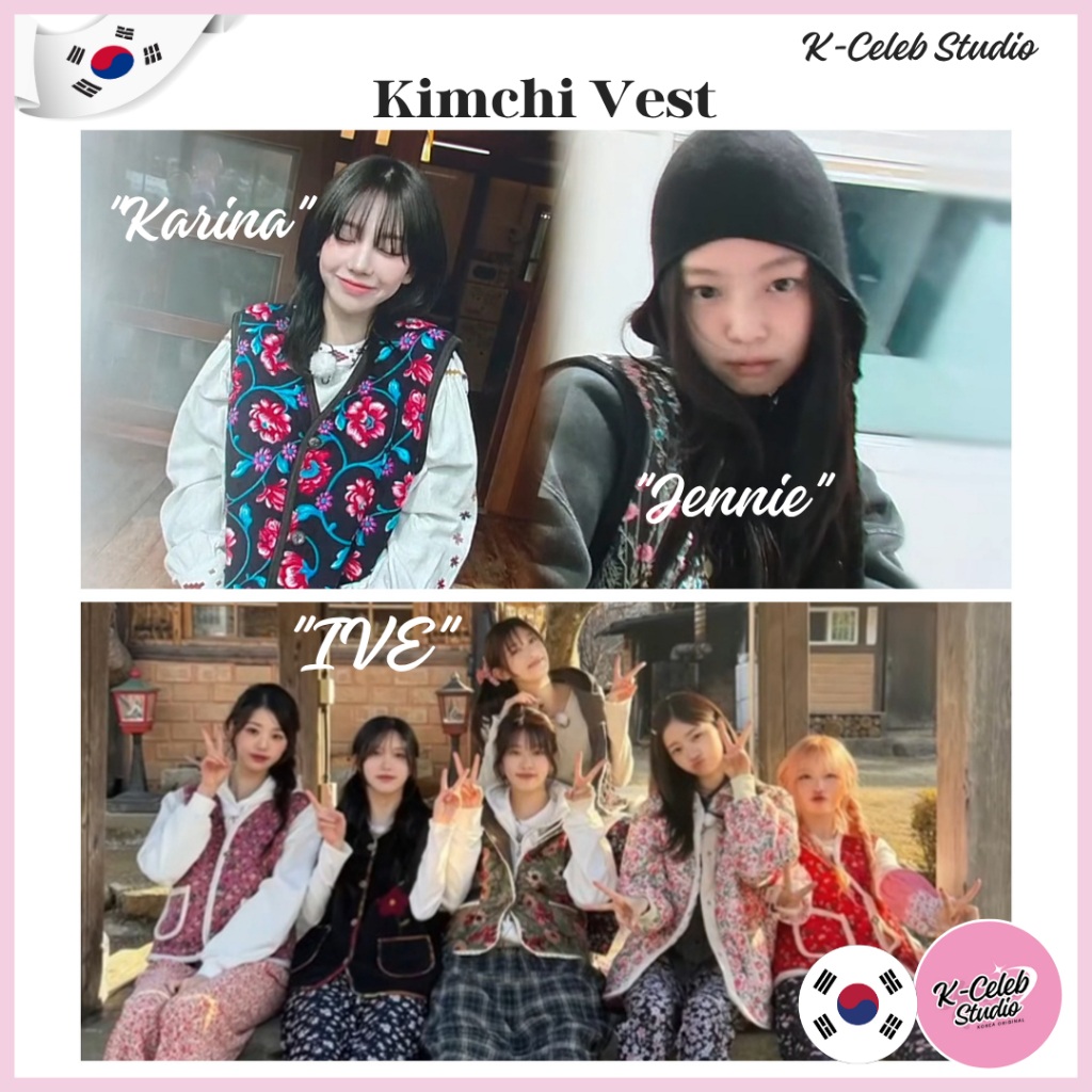 Korean Fashion, Kimchi vest, Retro Granma fashion, Korean wannabe Jennie Karina IVE
