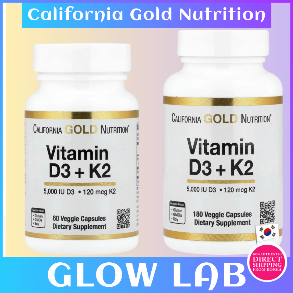 ⭐ พร้อมส่ง [California Gold Nutrition] วิตามิน D3 + K2 ความแข็งแรงสูง – 5,000 IU D3 + 120 mcg K2 (มีให้เลือก 60 & 180 แคปซูล)