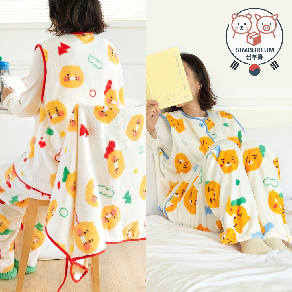 [Kakao Friends] Korea Ryan Choonsik Cozy Fluffy Sleeping Pajama / Blanket / Vest _ Winter Homewear ;