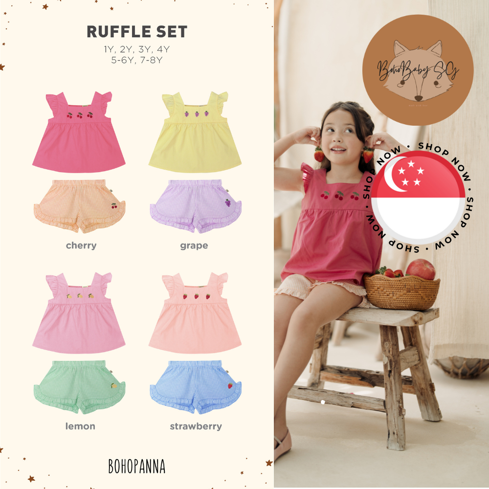 BOHOPNA ชุดนัวเนียปักผลไม้ (1Y 2Y 3Y 4Y 5-6Y 7-8Y) - เด็ก/สาว