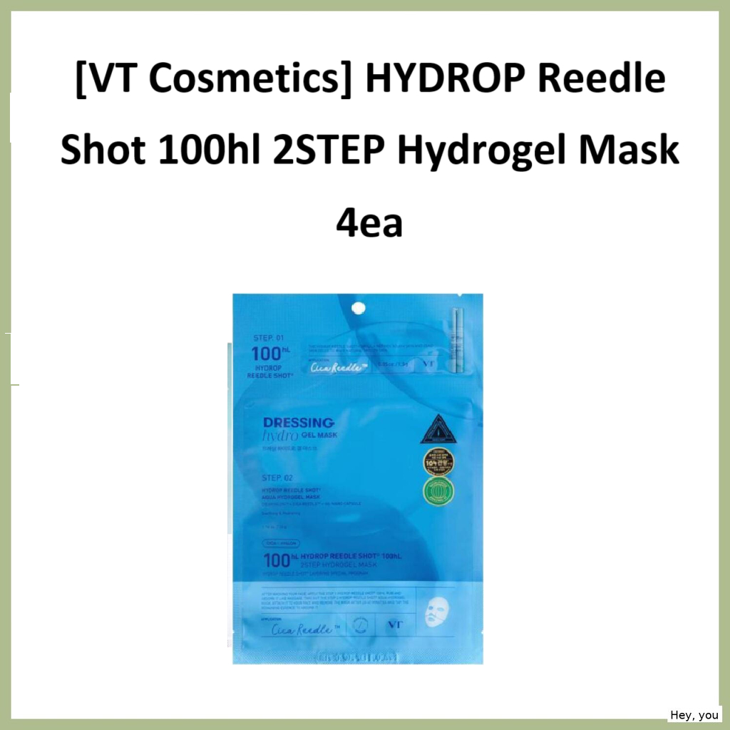 [VT Cosmetics] HYDROP Reedle Shot 100hl 2STEP Hydrogel Mask 4ea / Moisture Boosting & Clear Glass Gl