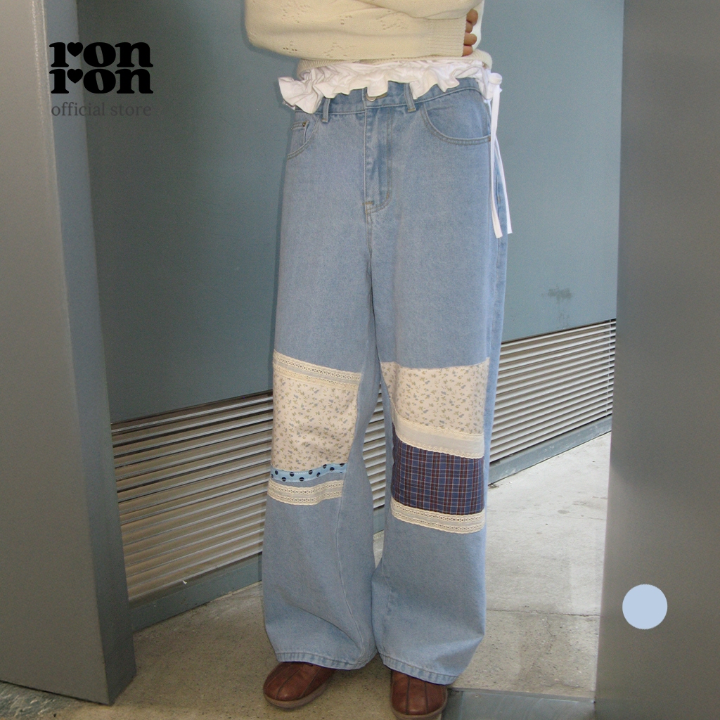 [RONRON] Cottage Patchwork Denim Pants / LIGHT BLUE
