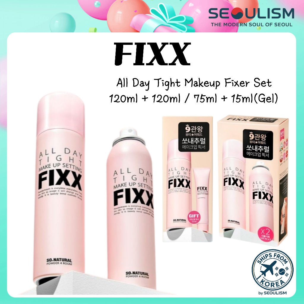 🇰🇷[So Natural] ALL DAY TIGHT MAKEUP Fixer SETTING FIXX 75ml + เจลเคลือบผู้ให้บริการ 15ml หรือ 120ml + 120ml