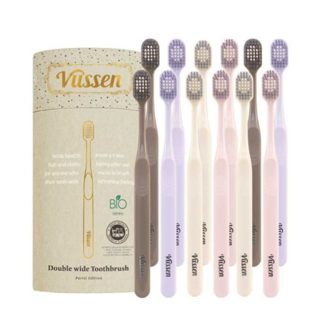 วูสเซน VUSSEN แปรงสีฟัน Double Wide สีพาสเทล แปรงนวดเหงือกสองหัวกว้าง 6 แถว ลดคราบพลัค / จากกรุงโซล เกาหลี
