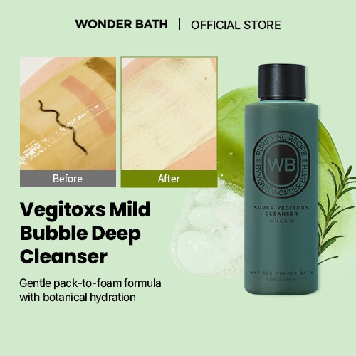 [WONDER BATH] Super Vegitoks Green Cleanser 200ml Bubble-to-Foam Deep Pore Cleanser พร้อมสารสกัดจากสีเขียวธรรมชาติ