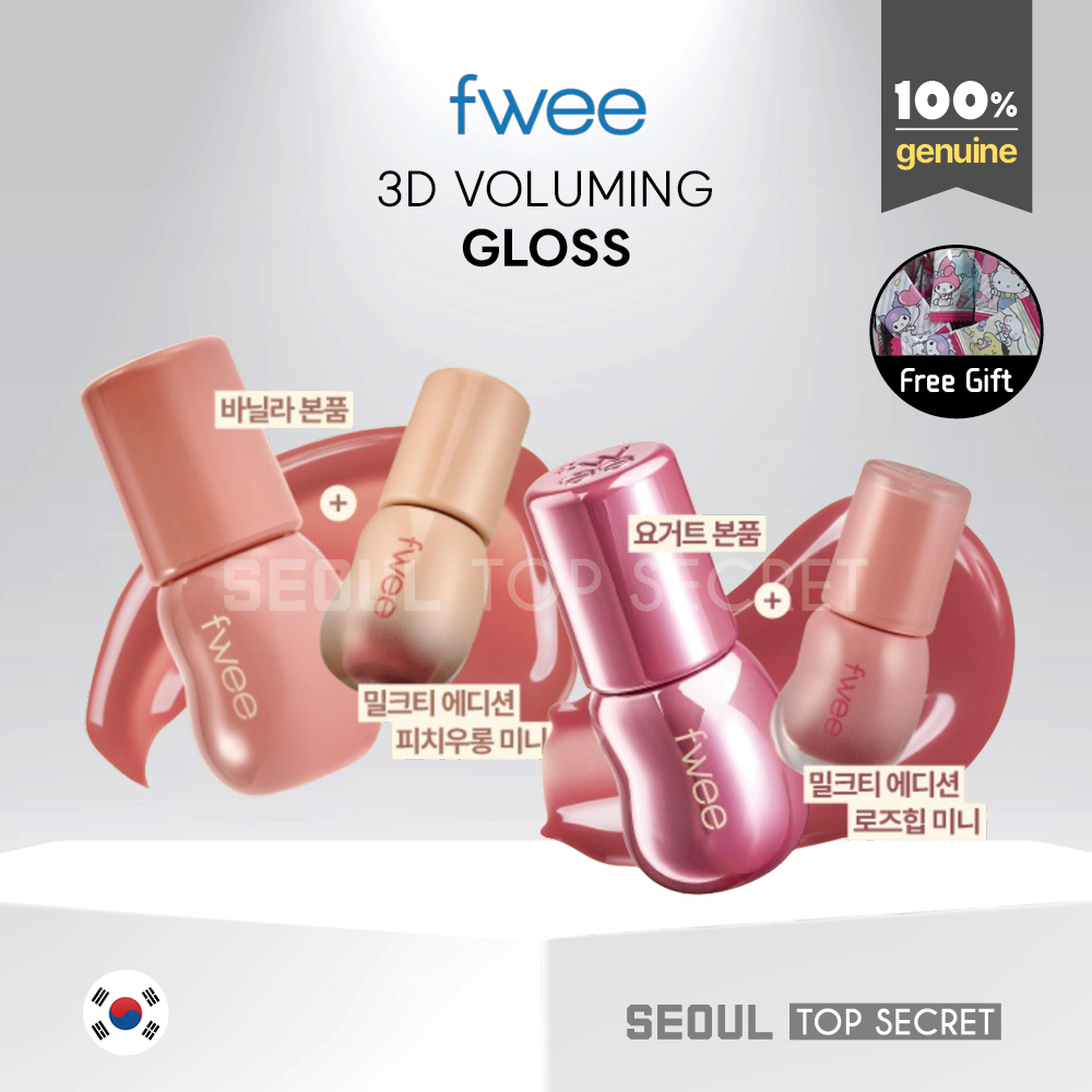 [fwee] 3D Voluming Gloss 5.3g (30%/70%) + Peach Oolong, Rose Hips l One Minute Ready Lip Serum