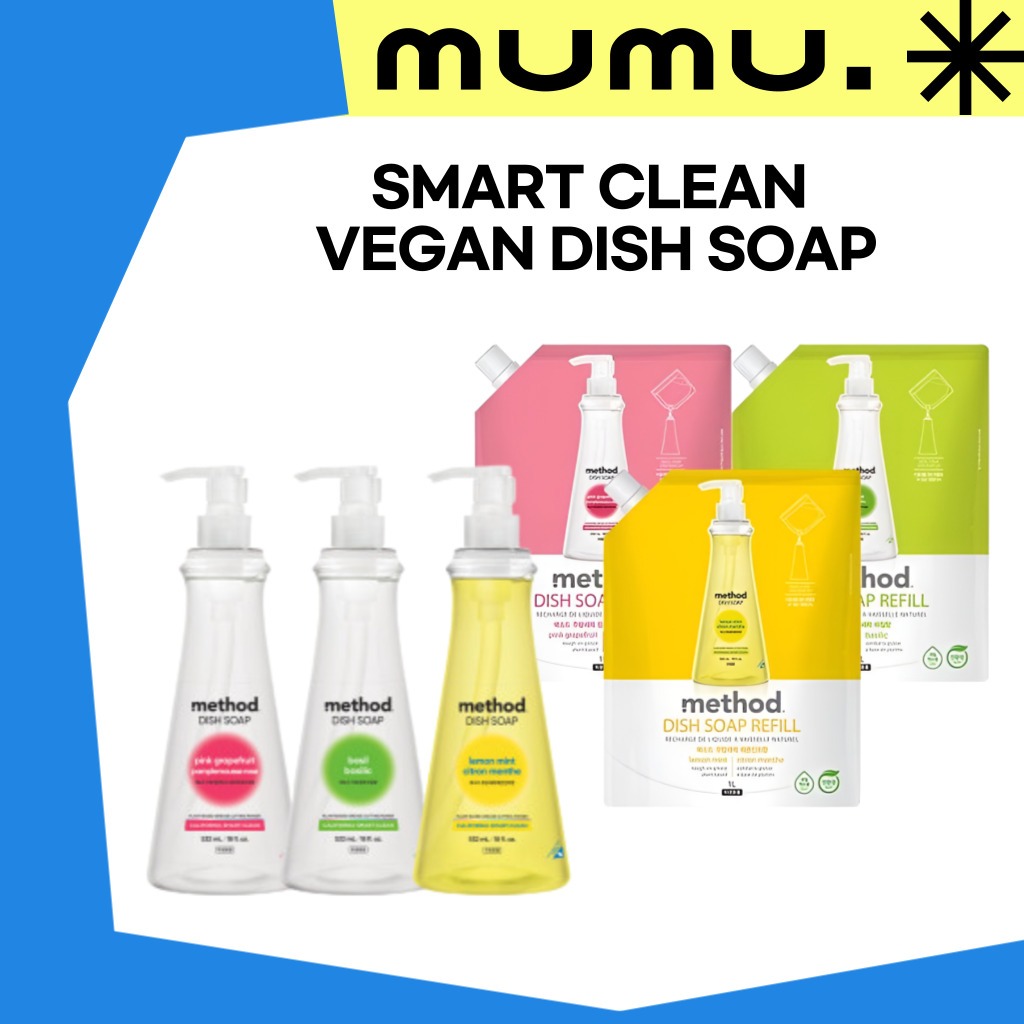 [METHOD] Smart Clean Vegan Dish Soap Refill 1L – Lemon Mint / Basil / Pink Grapefruit Plant-Based Kitchen Deter
