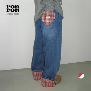 [RONRON] Patch Roll Up Denim Pants / RED CHECK