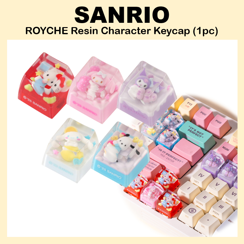 [SANRIO] ROYCHE ปุ่มกดตัวละครเรซิ่น (1 ชิ้น) ฝาครอบฝาครอบกุญแจคีย์บอร์ด
