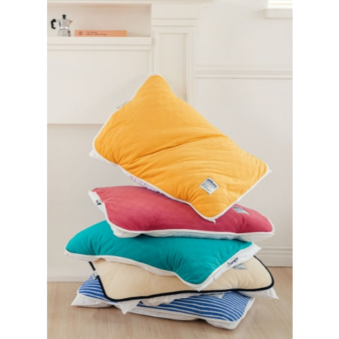 OIKOS Terry Quilted Pillow Pad & Solid Pillow Cover – Cream / Brick / Aqua Blue / Yellow / Green / P