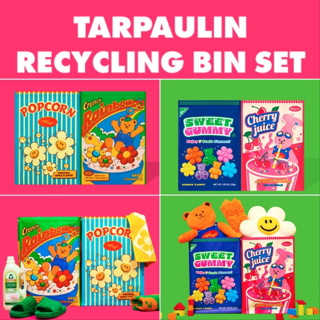 Wiggle Wiggle Tarpaulin Recycle Bin SET - ชุดน้ําเหนียวและเชอร์รี่ / ชุดซีเรียลและป๊อปคอร์น