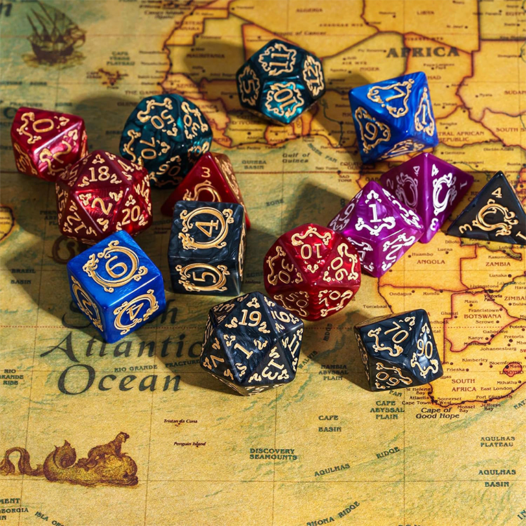 {SG} 7 ชิ้นมังกรรูปแบบลูกเต๋า DND หมายเลขลูกเต๋าสําหรับ RPG DND เกมกระดานอุปกรณ์ไพ่ทาโรต์มังกรองค์ปร