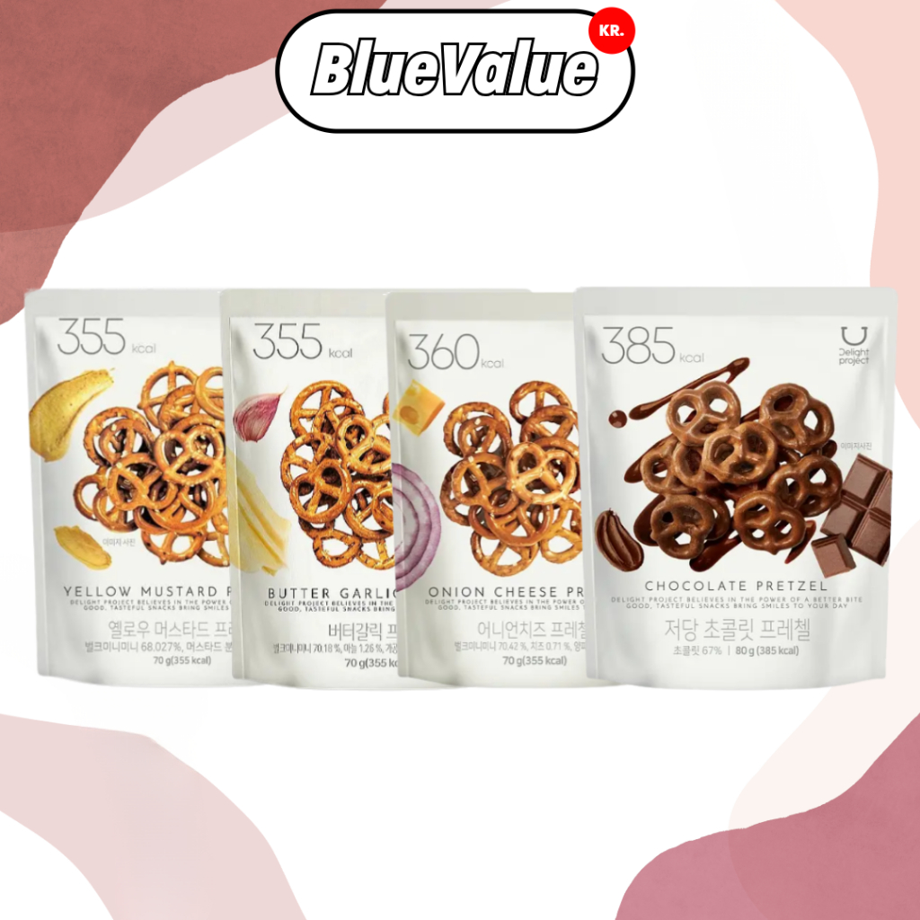 [Olive Young]Delight Project Pretzel - ช็อคโกแลตน้ําตาลต่ํา / เนยกระเทียม Pretzel / Onion Cheese Pretzel/ Yellow Mustard Pretzel