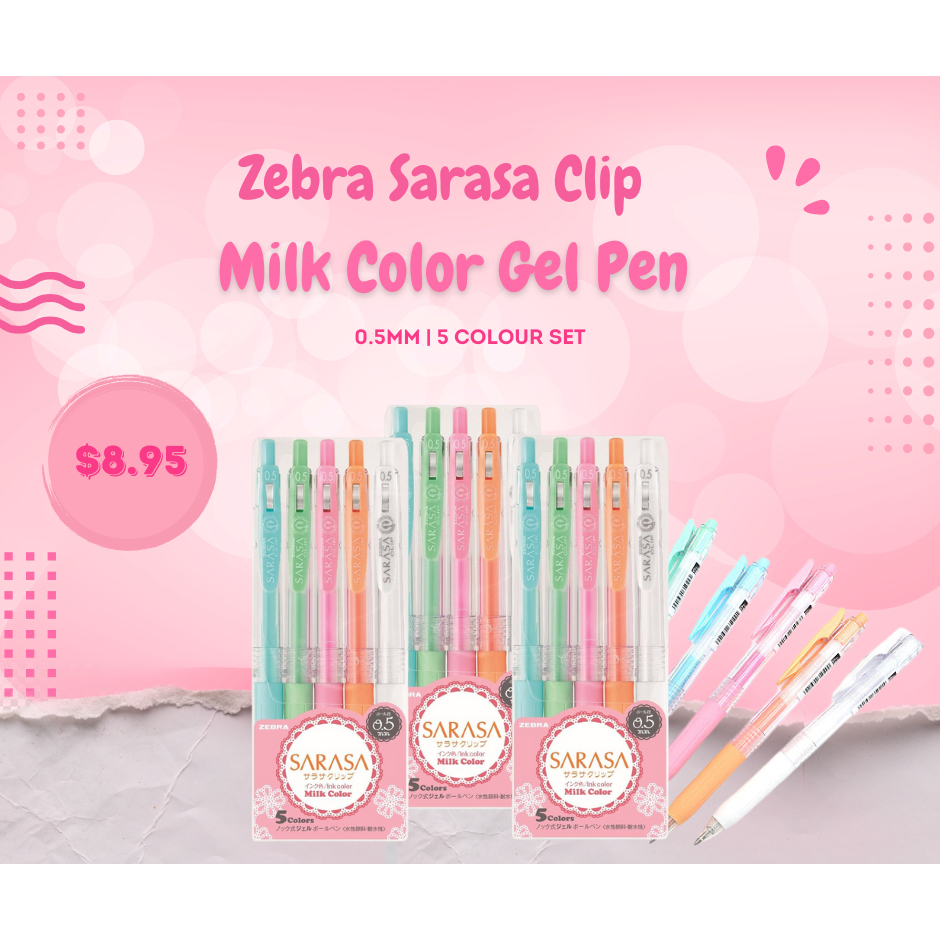 Zebra Sarasa Clip Milk Colour Gel Ink Pen 0.5mm, 5Colour Set