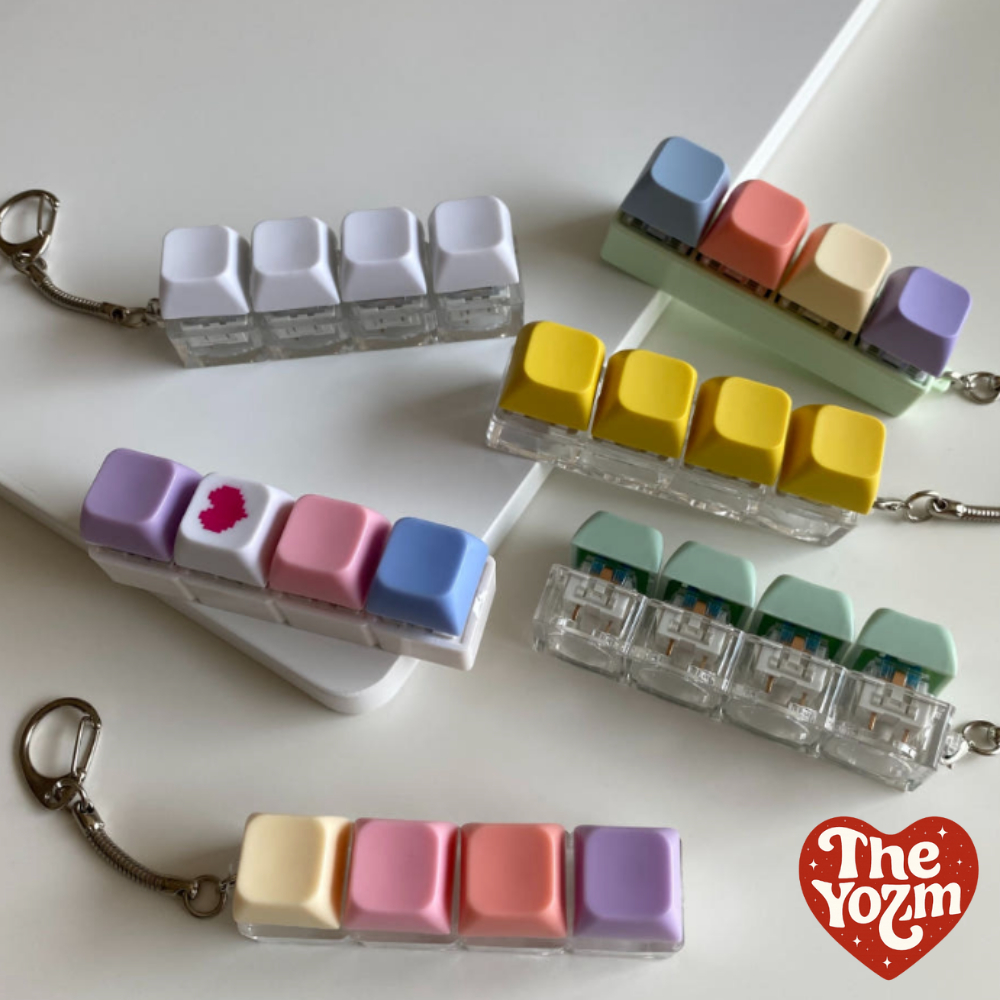 พวงกุญแจปุ่มกด NUNKISTAR | คีย์บอร์ดเชิงกล Blue Switch Clicky พวงกุญแจ 4-Slot Key Holder | พวงกุญแจคีย์บอร์ดดีไซน์หัวใจสําหรับเกมเมอร์และทวีป