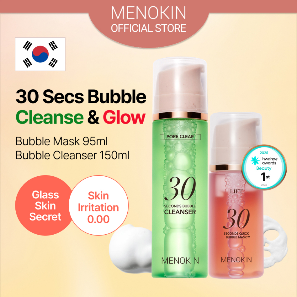 [MENOKIN] 30 Sec Bubble Combo (Mask + Cleanser) โฟมล้างหน้า + มาส์กฟองฟู่ 30 วินาที, กระชับรูขุมขน