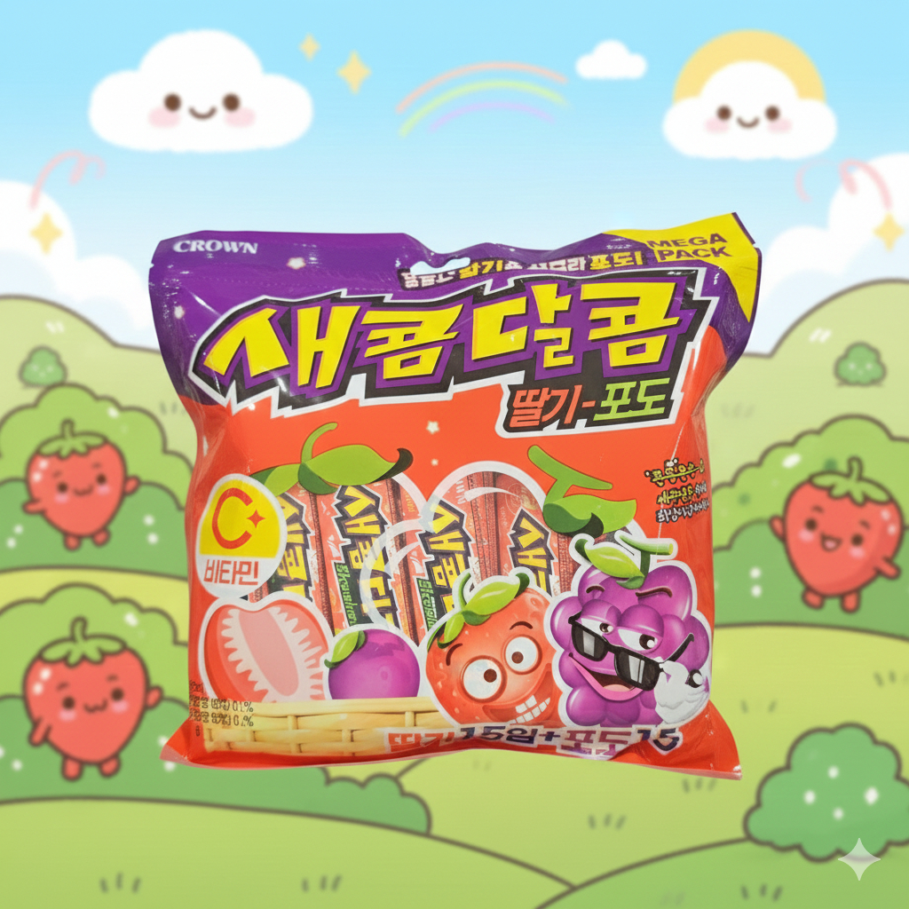 Crown Sakom Dalcom Chewy Candy (Strawberry & Grape) - K-Snack K-Food Chewing Sweet