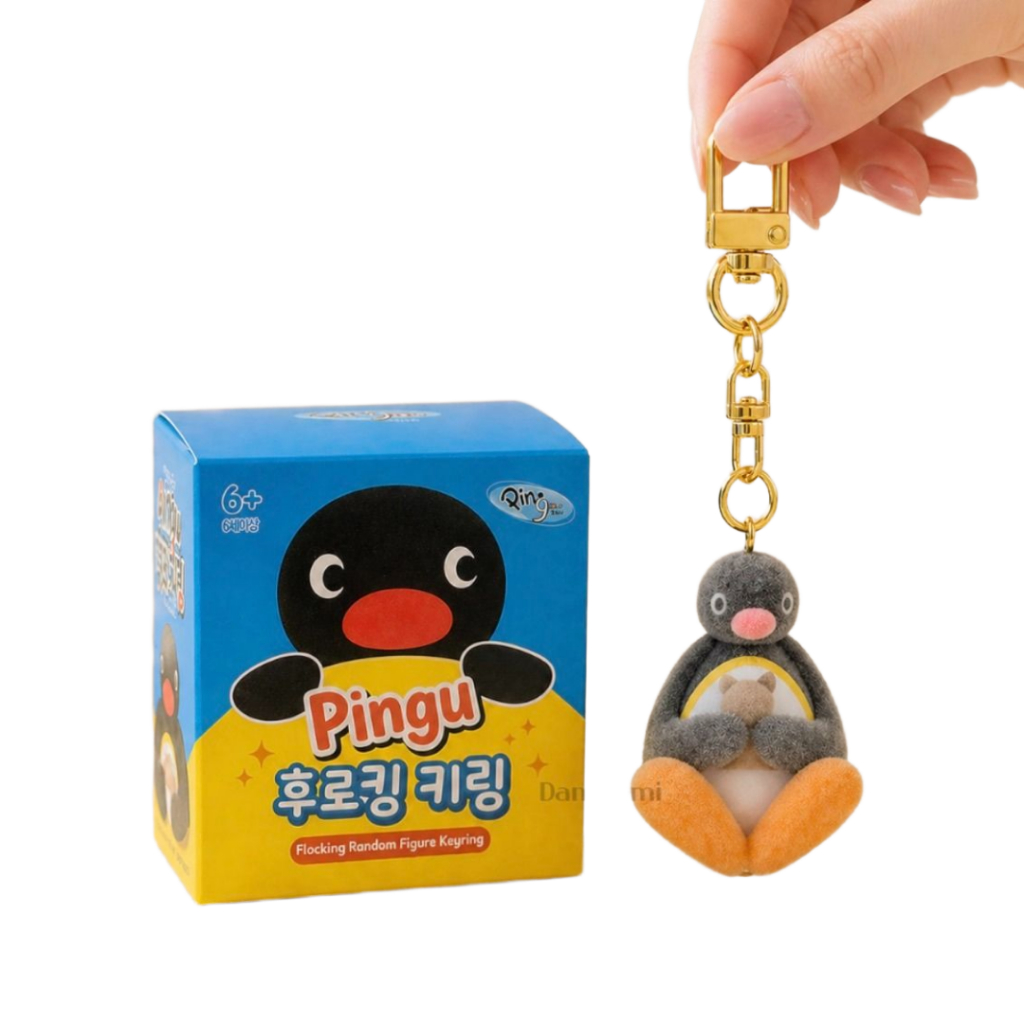 Pingu Soft Flocking พวงกุญแจสุ่มตาบอดกระเป๋า 6 ประเภทน่ารัก Penguin กระเป๋า Charm Kawaii พวงกุญแจ