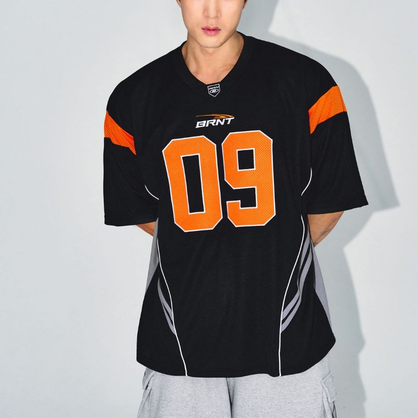 🇰🇷 Born To Win 09 Applique Rugby Jersey เสื้อยืดสีดําขนาดใหญ่เกาหลีแท้