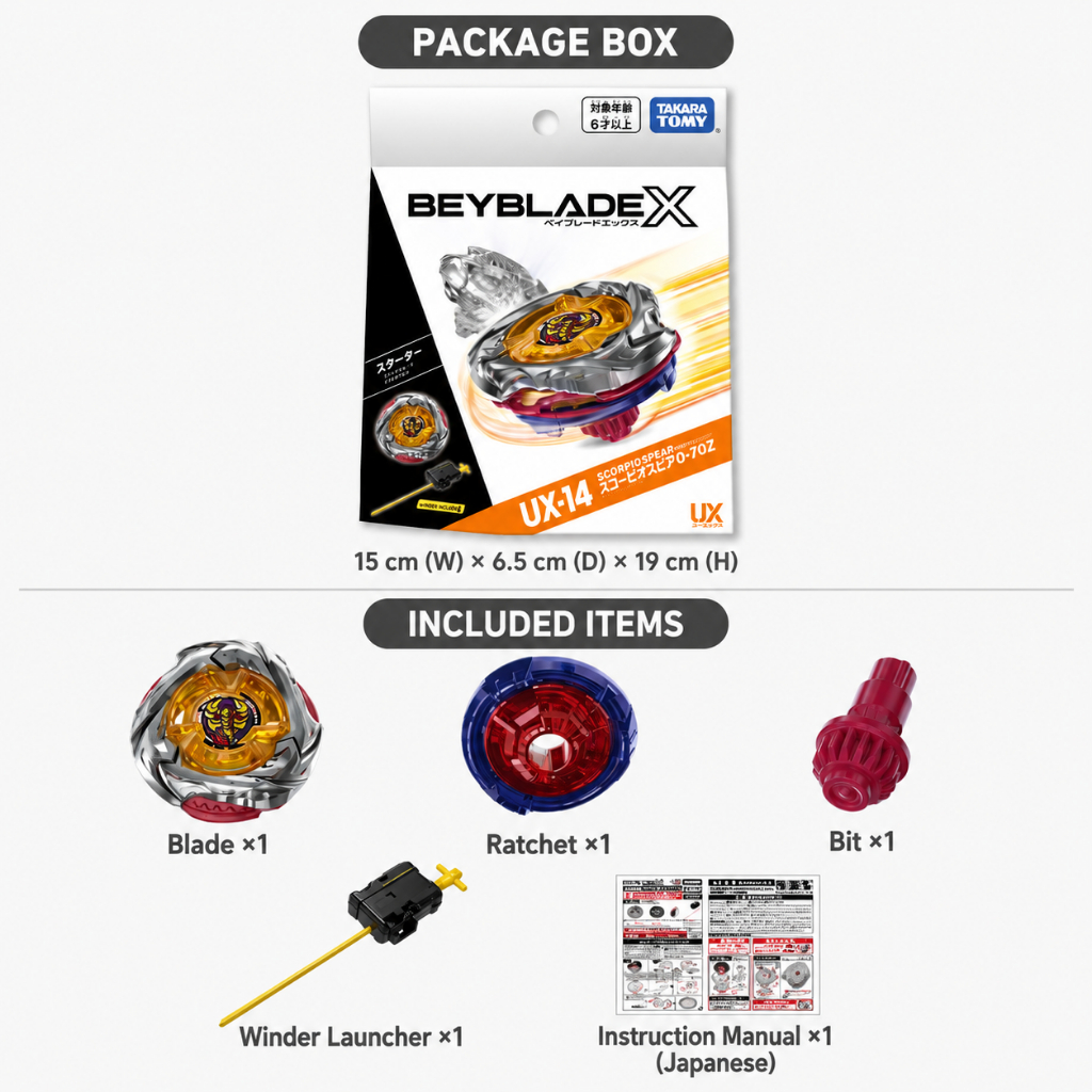 TAKARA TOMY Beyblade X UX-14 Scorpio Spear 0-70Z Starter Set Battle Spinning Top Toy