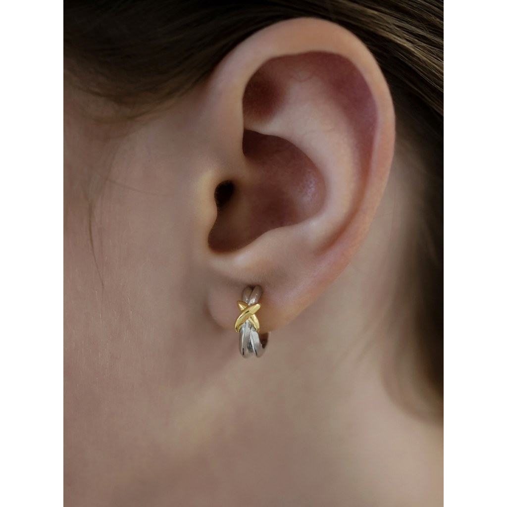 TATIANA AXIS CROSS HOOP EARRINGS EC3203 - สร้อยคอแบบห่วงครอส สีเงิน ทอง และคอมบิเนชัน