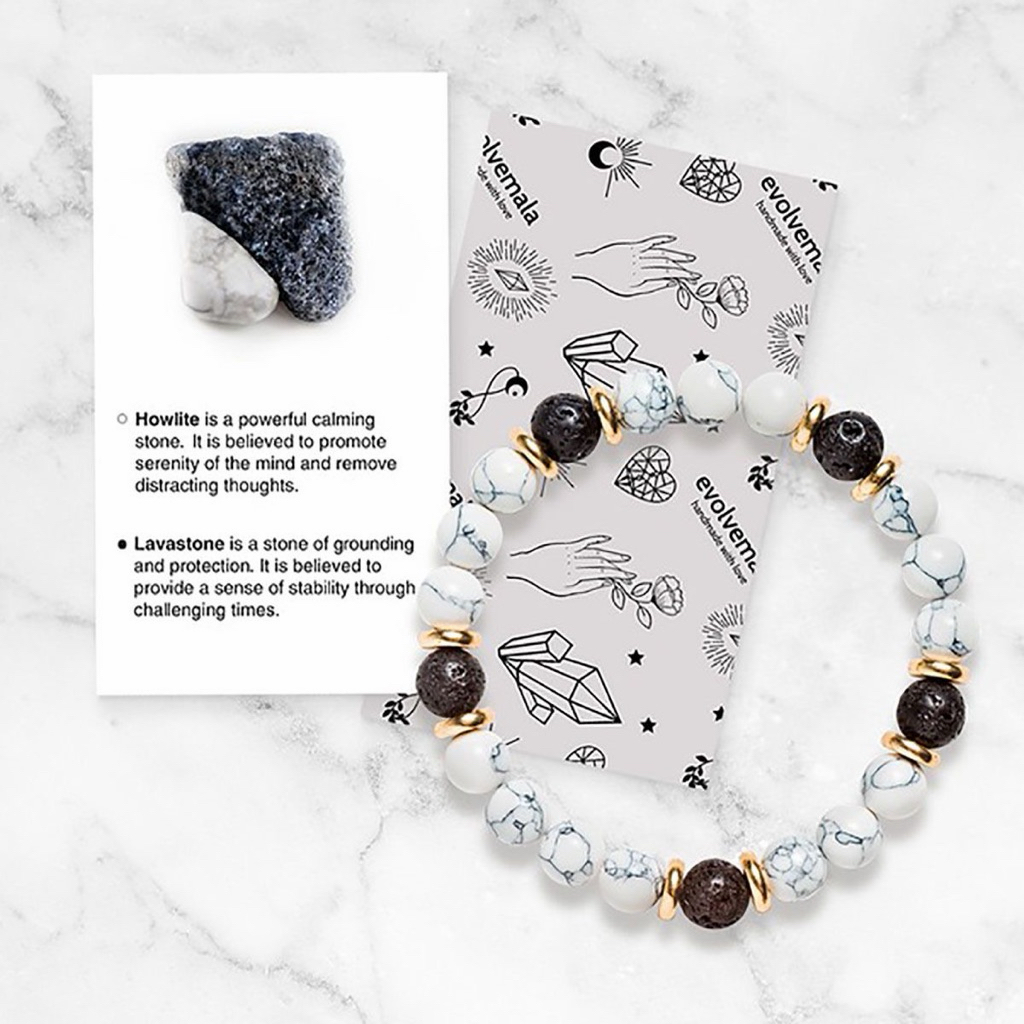 สร้อยข้อมือหินฮาวไลต์ & หินลาวา (Howlite & Lava Stone Bracelet)