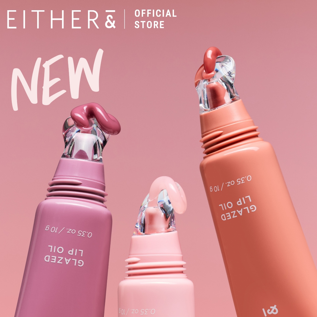 EITHER& Glazed Lip Oil 10g | กลาสซี่ วอเตอร์ โกลว์ | อวบอ้วน ไชน์ | 5 เฉดสี
