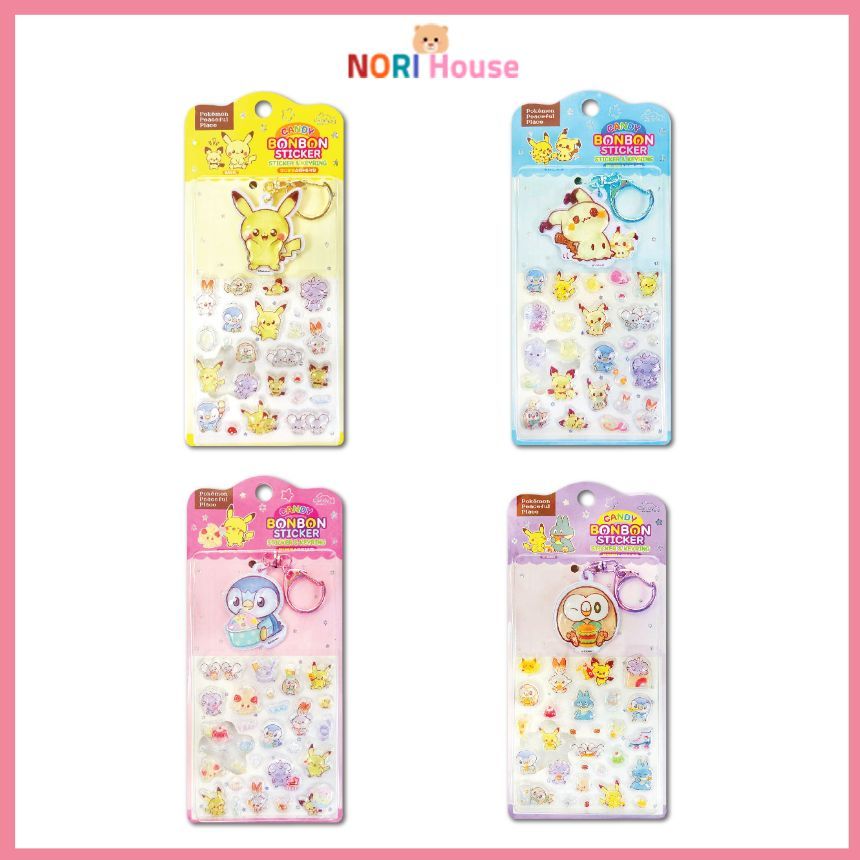 【ของแท้เกาหลี】Pokemon Candy Bon Bon สติกเกอร์ 3D พวงกุญแจ Pikachu Mimikyu Rowlet Piplup สติกเกอร์โปเ