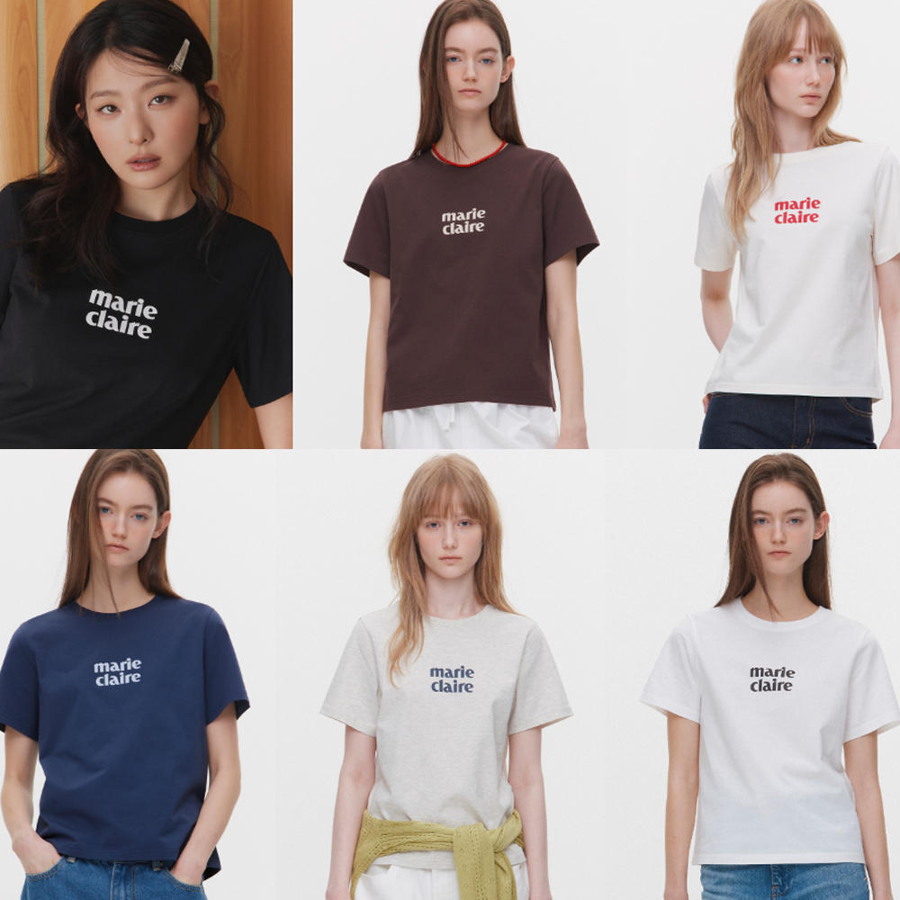 Marie claire Basic Logo เสื้อยืดแขนสั้น MAGBTS09MBK Women Regular Fit Cotton Casual Korean Style Logo Tee (7 สี)