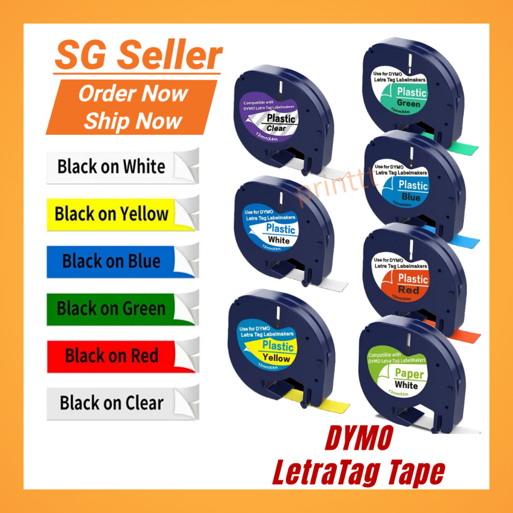 Dymo LetraTag LT เทปฉลาก เข้ากันได้กับ LT-100H / LT-100T / LT-110T / LT-300 / LT-400 SG ท้องถิ่น Fas