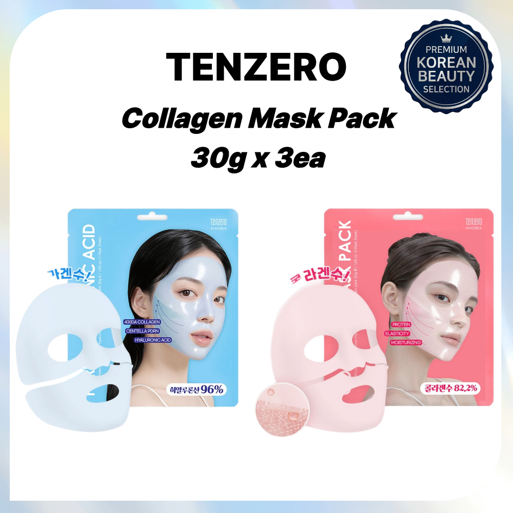 [TENZERO] Water Glow Hyaluronic Acid PDRN Mask Pack Peptide Collagen Hydrogel Facial Mask 30g x 3ea 