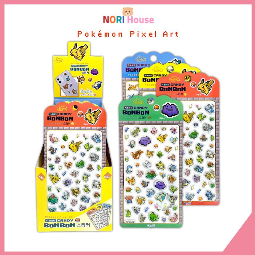 【ของแท้เกาหลี】Pokemon Pixel Art Candy Bon Bon สติกเกอร์ 3D โปเกมอนสไตล์เกม RGBY PVC Puffy Sticker ตก