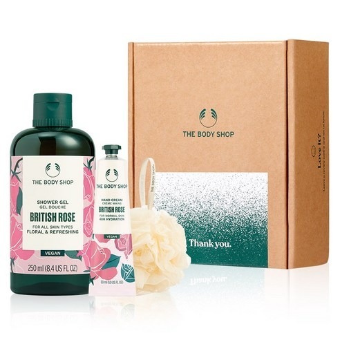 [ชุดของขวัญ] THE BODY SHOP British Rose Shower Gel 250ml + Hand Cream 30ml / Floral Scent Body Wash Kit / Moisture Care Set พร้อมกล่องของขวัญ