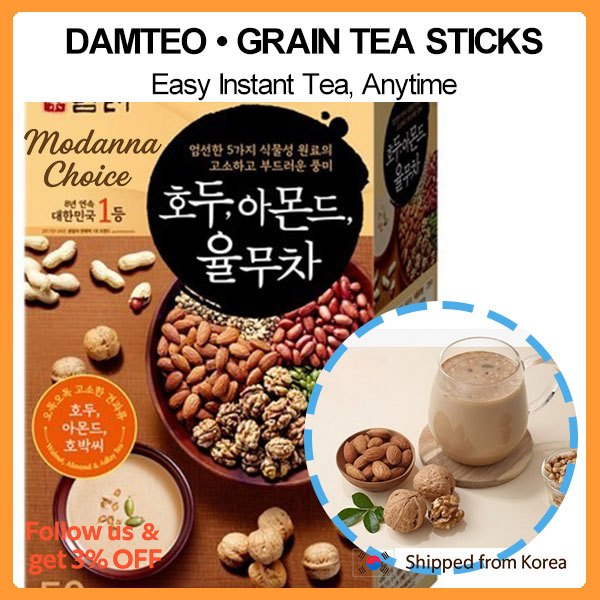 DAMTEO วอลนัทอัลมอนด์ Jobs Tears Tea Sticks 18g x 50 / ชาเมล็ดพืชเกาหลี / เครื่องดื่มผงสําเร็จรูป / 