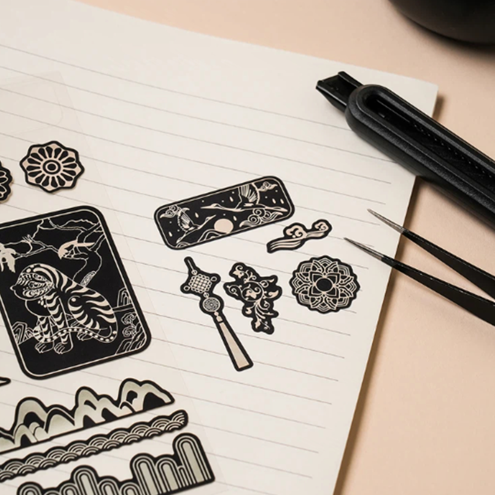 [Daiso Korea] ชุดสติ๊กเกอร์ฟอยล์เงิน K-Traditional | 4 แผ่น | การออกแบบมรดกวัฒนธรรมเกาหลี | เครื่องเขียน ทําเอง หรูหรา