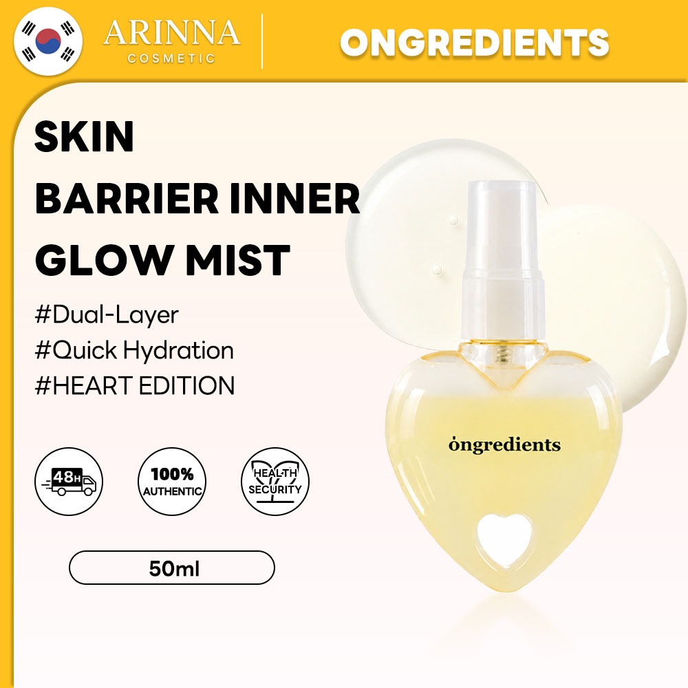 Ongredients Skin Barrier Glow Mist Heart Edition 50ml Dual-Layer Hydrating Soothing Face Mist สําหรับผิวแห้งที่บอบบาง