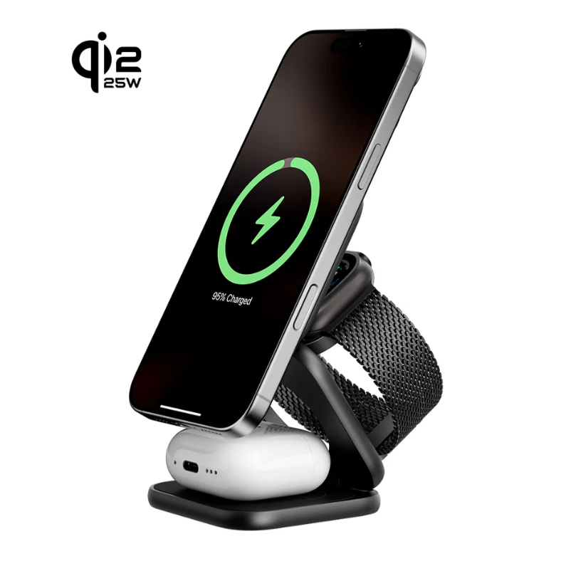 LATEST KUXIU X55 / X40 Turbo Qi2.2 25W 3-in-1 Portable Fast Wireless Charger + Case, Magnetic Foldin