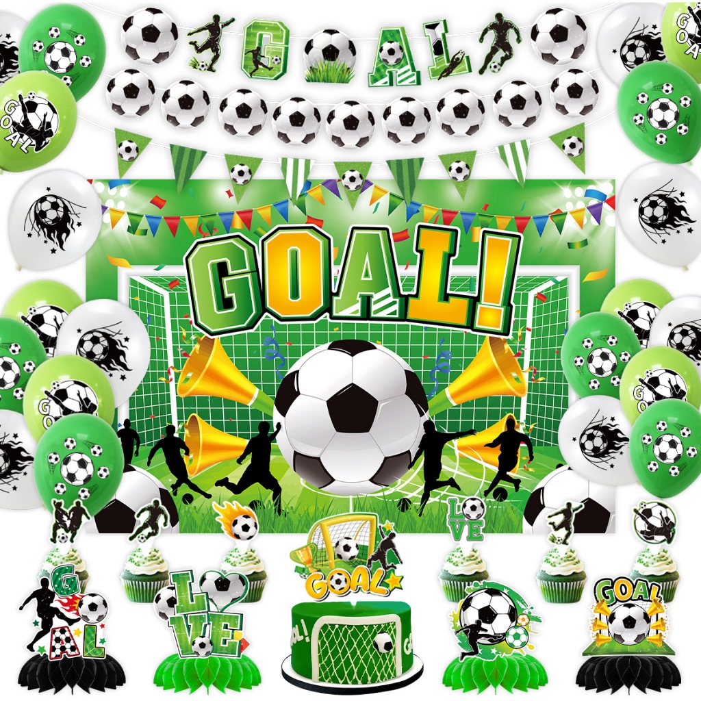ชุดตกแต่งงานปาร์ตี้ฟุตบอลโลกฟุตบอล แบนเนอร์ลูกโป่งฟุตบอล เค้ก Topper Goal Decor