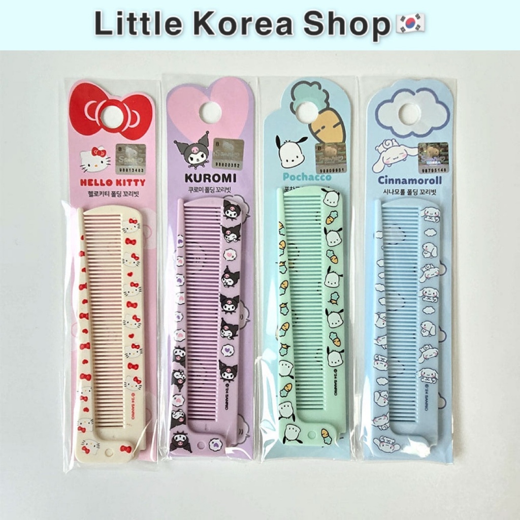 [Sanrio] หวีหางพับได้ของแท้ / เครื่องมือทําผมทุกวันแบบพกพา / Made in Korea / Hello Kitty, Kuromi, Pochaco, Cinnamoroll