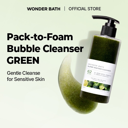 [WONDER BATH] Super Vegitoks Cleanser Green 300ml – Auto Bubble Deep Cleanser, Soothing & Hydrating Fresh Glow