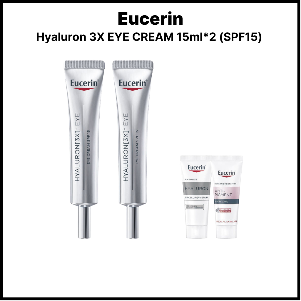[Eucerin] Hyaluron 3X Eye Cream 15ml x 2 Hydrating Eye Care Cream with SPF15
