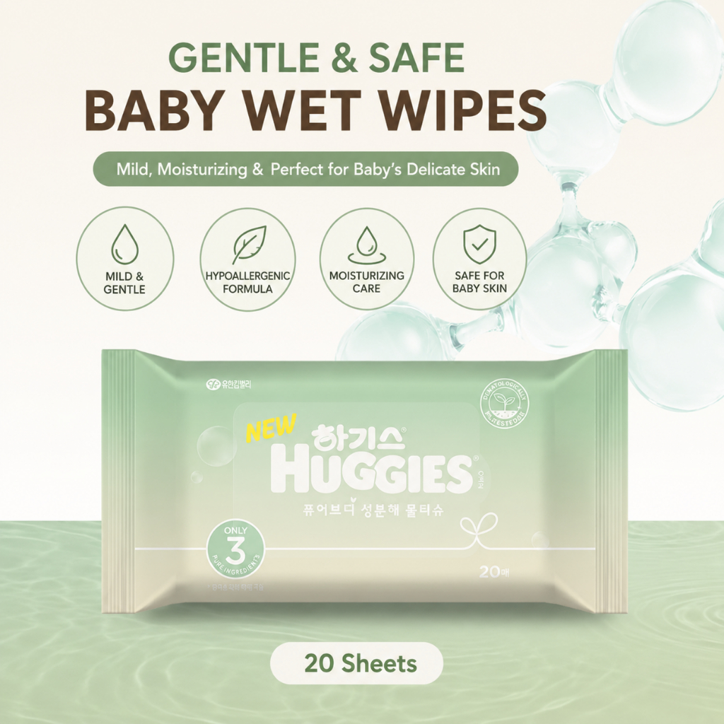 Huggies Naturally Made Premium Baby Wet Wipes 20 แผ่นผ้าเช็ดทําความสะอาดให้ความชุ่มชื้นแบบพกพาสําหรั