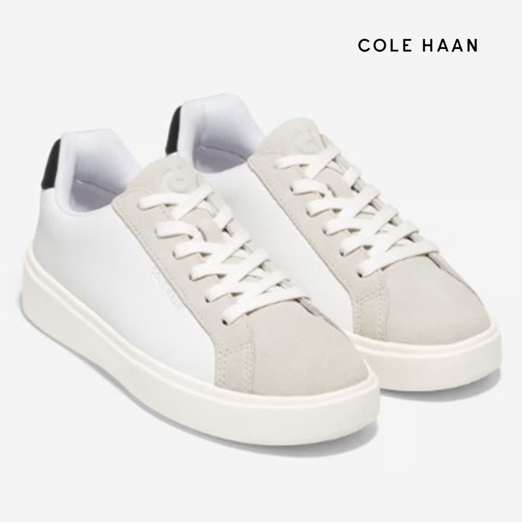 [Cole Haan] รองเท้าผ้าใบ Grand Crosscourt สําหรับผู้หญิงทุกวันหนังรองเท้าแพลตฟอร์มลําลองสีขาว