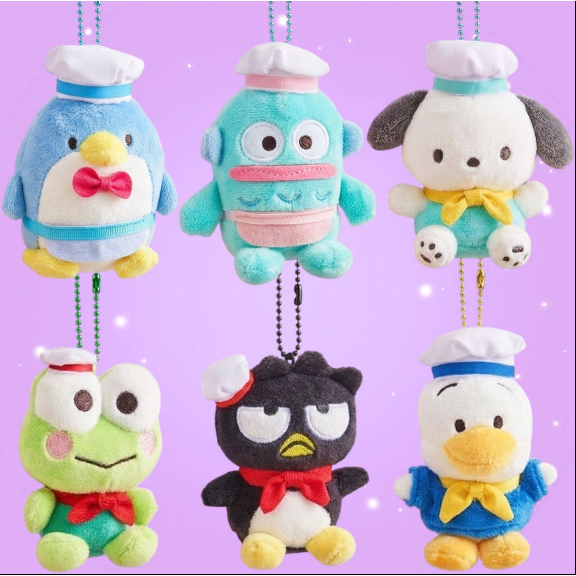 Sanrio แท้หล่อ Chef Plush พวงกุญแจกระเป๋า Charm 8 ซม.Pochacco Badtz-Maru Hangyodon Kerppi Tuxedo Sam Pekkle