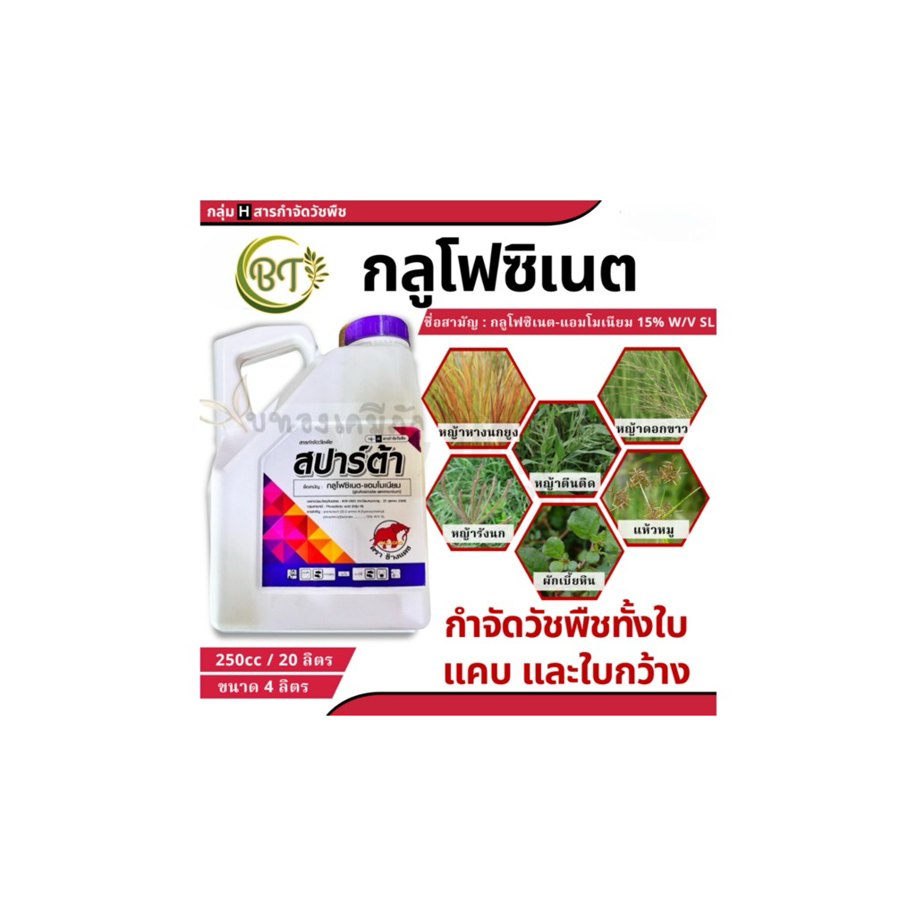 แกนลอน 4 ลิตร กลูโฟซิเนต และ ดูดซึม วัชพืชใบแคบ ใบกว้าง