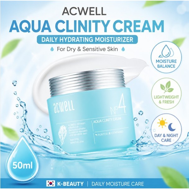 [ACWELL] Aqua Clinty Cream 50ml Hydrating Moisturizer สําหรับผิวแห้งและผิวบอบบาง Daily Moisture Care