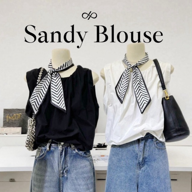 Hofstore2026 - Sandy Blouse #H8020 เสื้อสไตล์เกาหลี แถมฟรี!ผ้าพันคอลายริ้ว