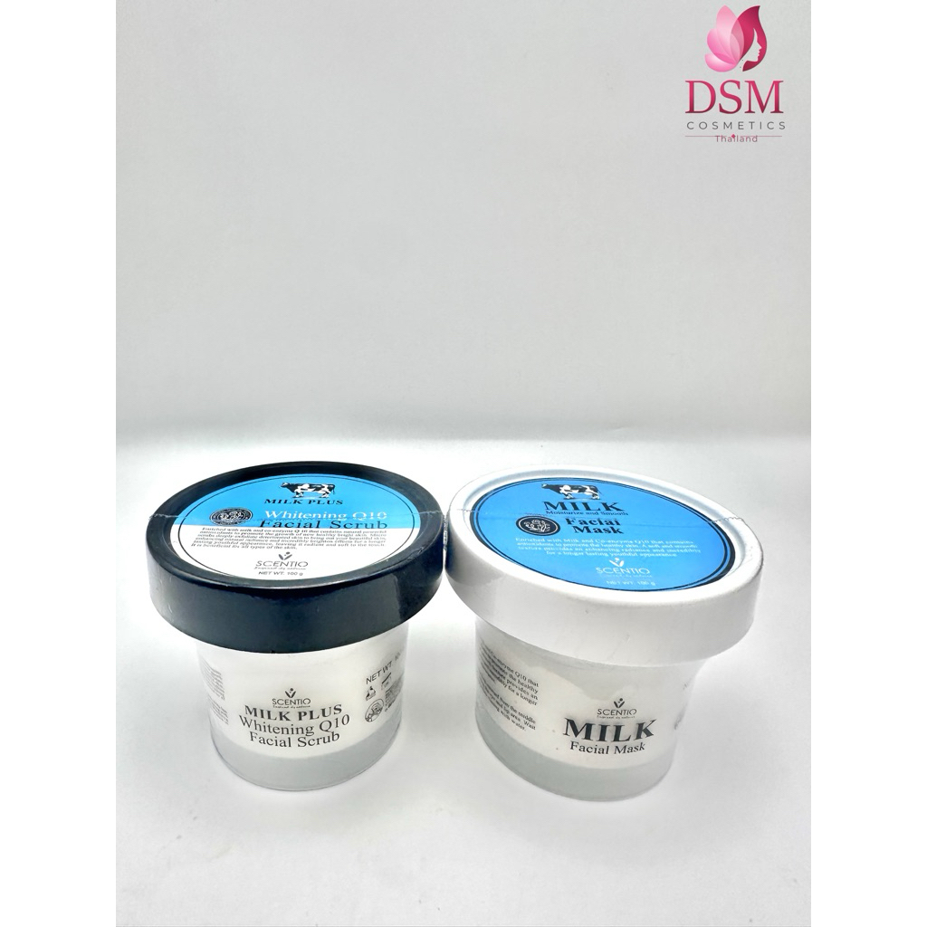 SCENTIO MILK Facial Mask & MILK PLUS Whitening Q10 Facial Scrub