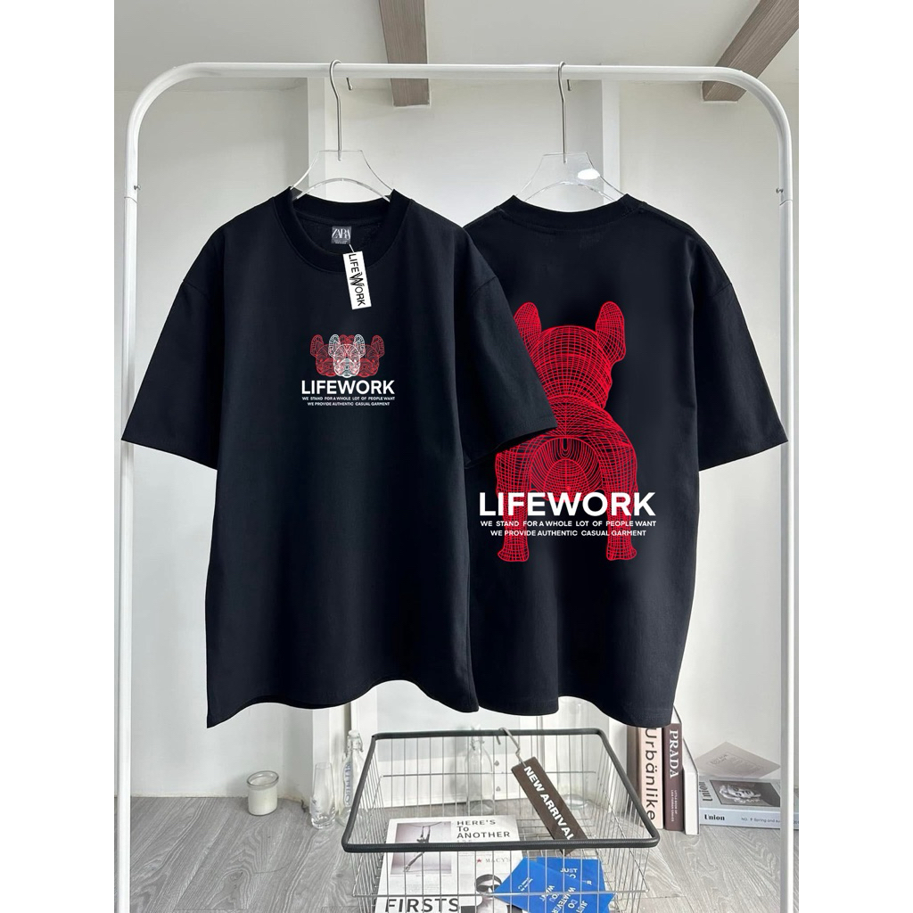 (LW หมาแดง) เสื้อยืดแนวสตรีท มีให้เลือกหลายไซส์ ผ้าคอตตอน100%